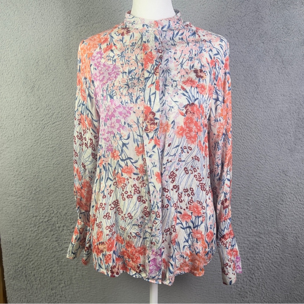 Reiss Hallie Top Womens 0 Multicolor Floral Button Blouse Meadow Print Preppy